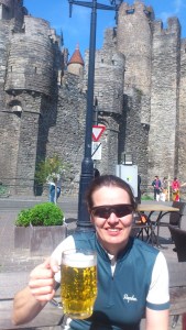 Enjoying a post-ride beer by Ghent castle